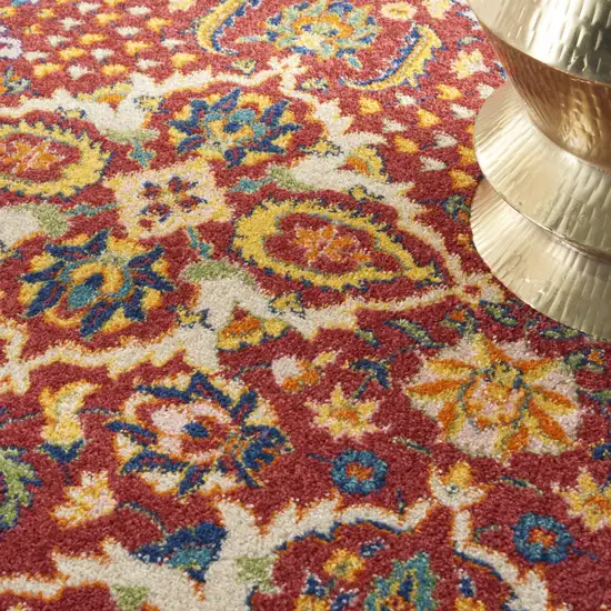 Red Floral Power Loom Area Rug Photo 6