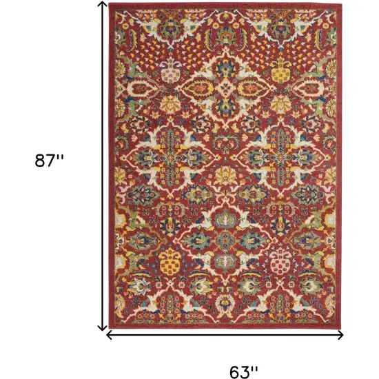 Red Floral Power Loom Area Rug Photo 9
