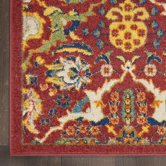 Red Floral Power Loom Area Rug Photo 3