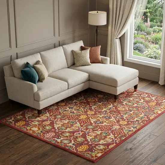 Red Floral Power Loom Area Rug Photo 1