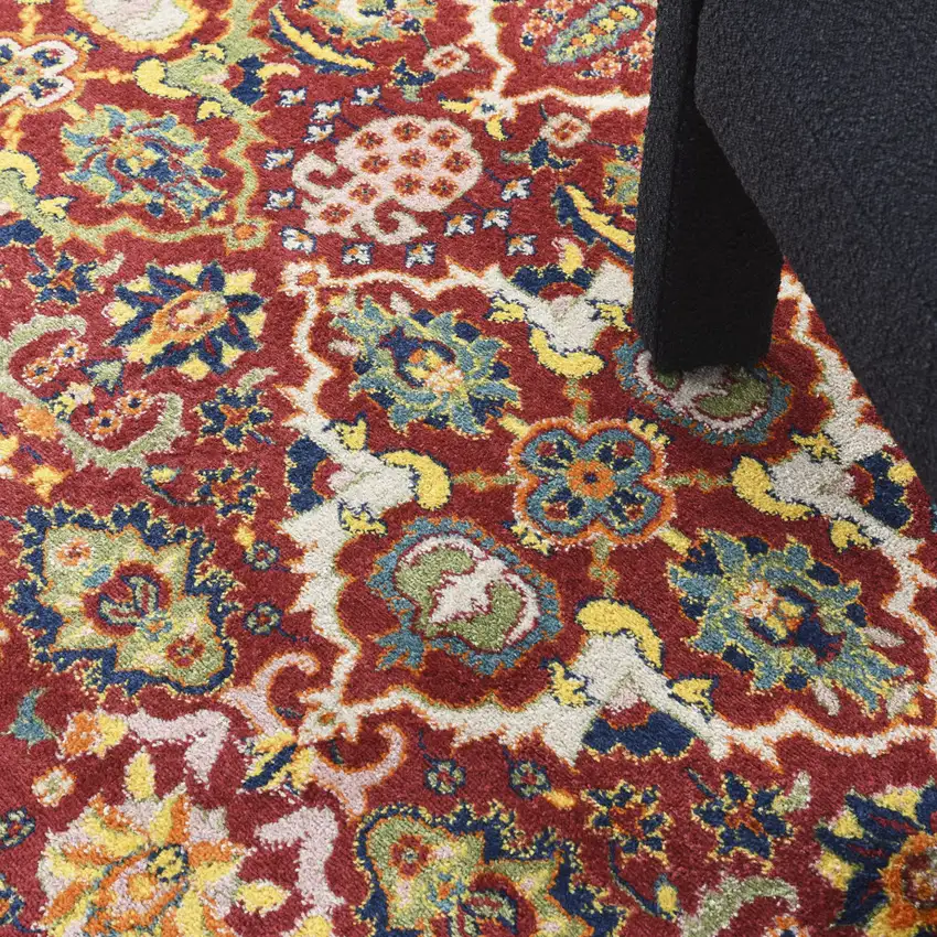 Red Floral Power Loom Area Rug Photo 9