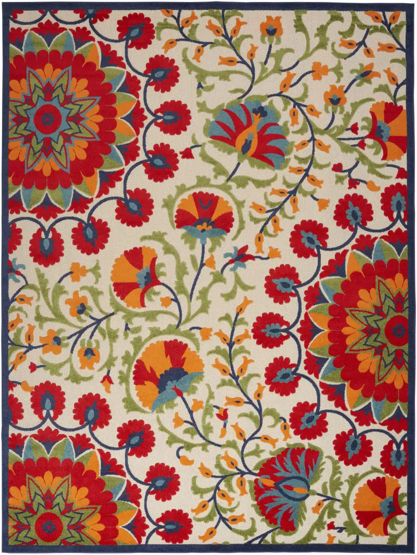Red Floral Power Loom Area Rug Photo 1
