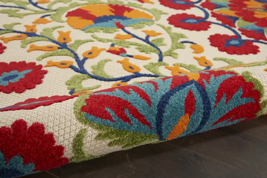 Red Floral Power Loom Area Rug Photo 4