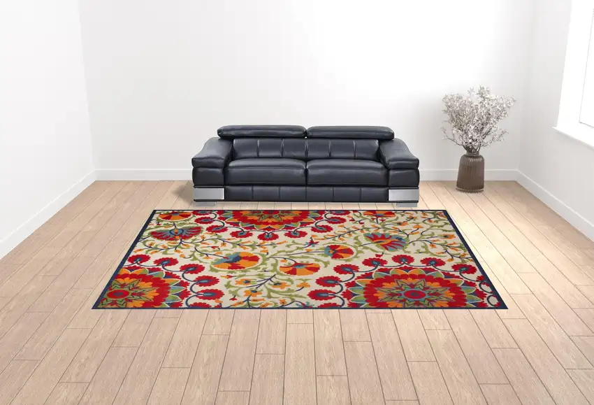 Red Floral Power Loom Area Rug Photo 2