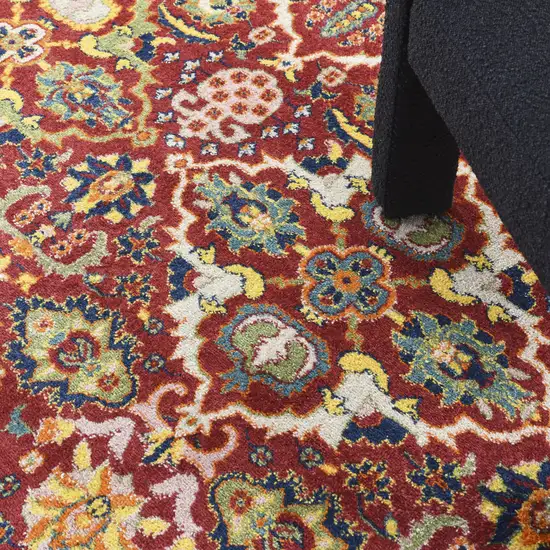 Red Floral Power Loom Area Rug Photo 9