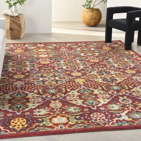 Red Floral Power Loom Area Rug Photo 4