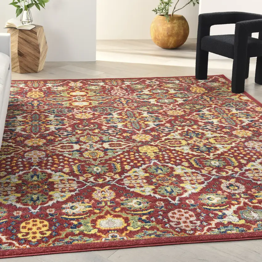 Red Floral Power Loom Area Rug Photo 4