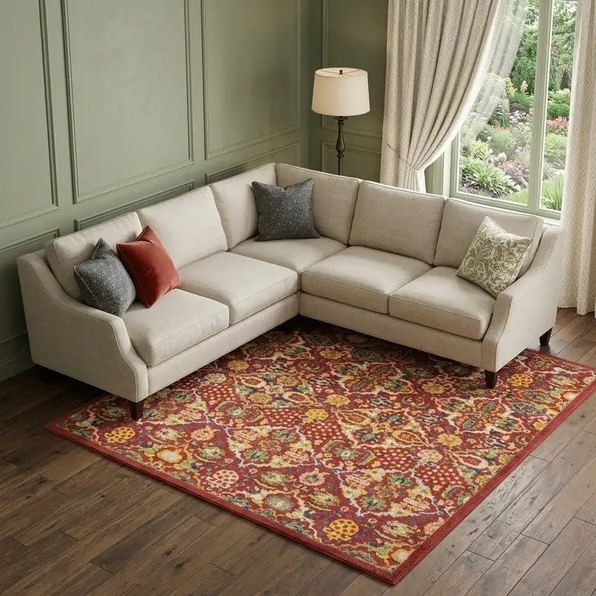 Red Floral Power Loom Area Rug Photo 1