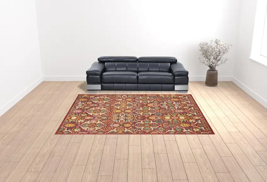 Red Floral Power Loom Area Rug Photo 2