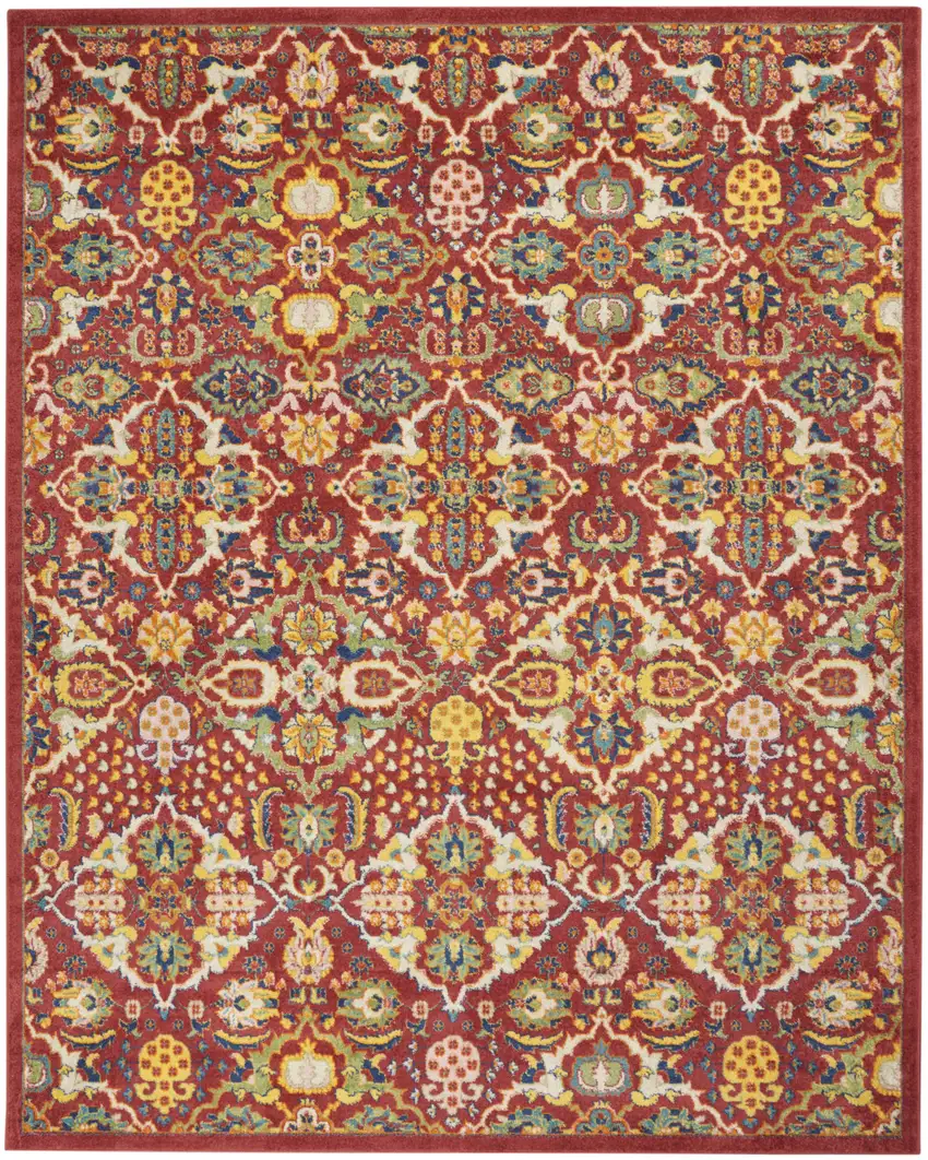 Red Floral Power Loom Area Rug Photo 2