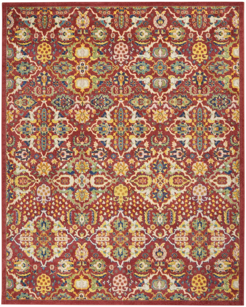 Red Floral Power Loom Area Rug Photo 1