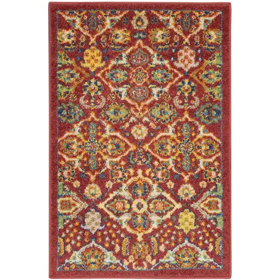 Red Floral Power Loom Area Rug Photo 1