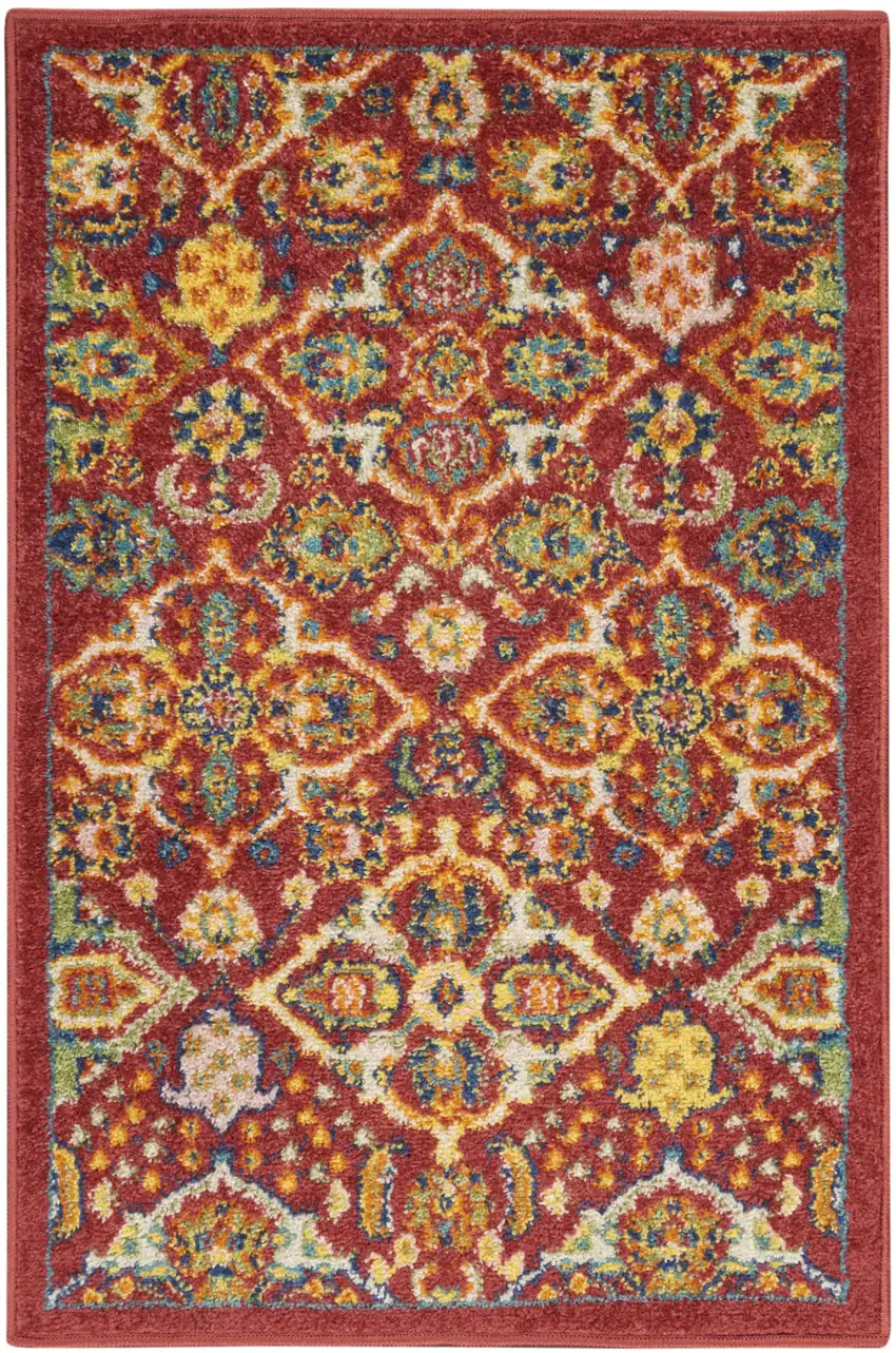 Red Floral Power Loom Area Rug Photo 1