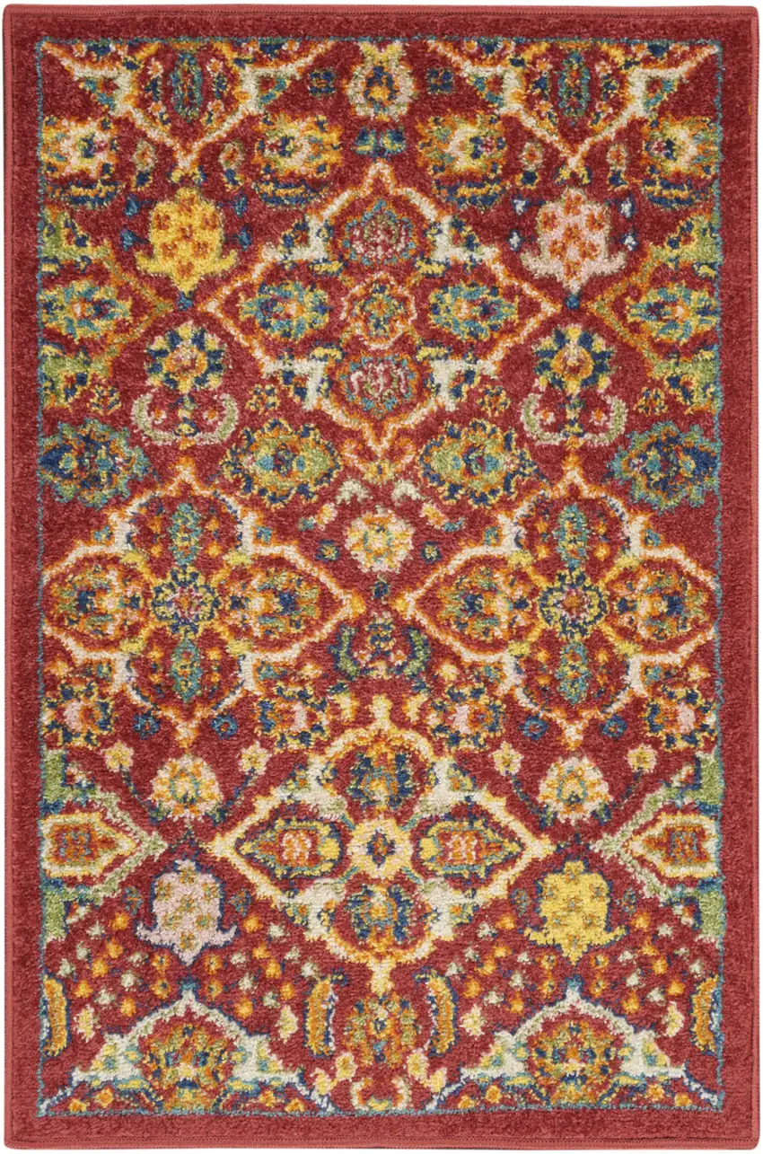 Red Floral Power Loom Area Rug Photo 2