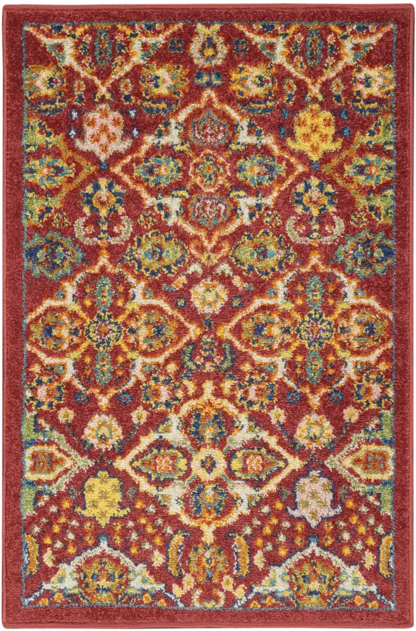Red Floral Power Loom Area Rug Photo 4