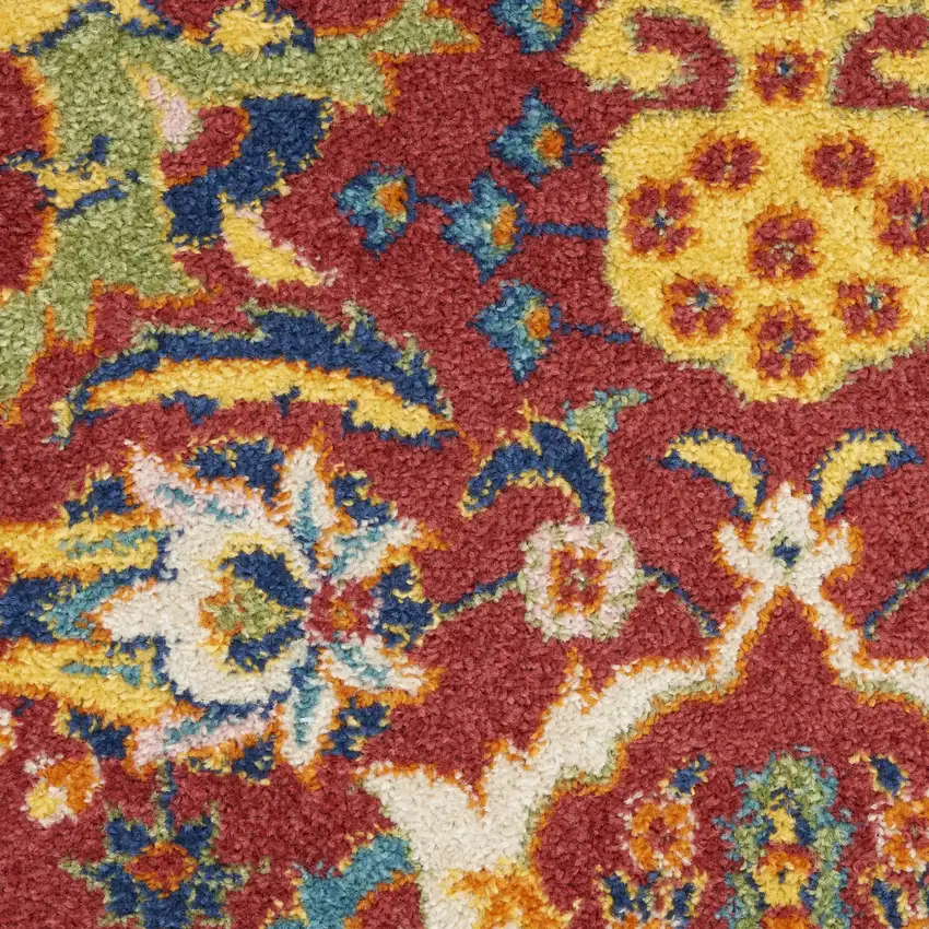 Red Floral Power Loom Area Rug Photo 4