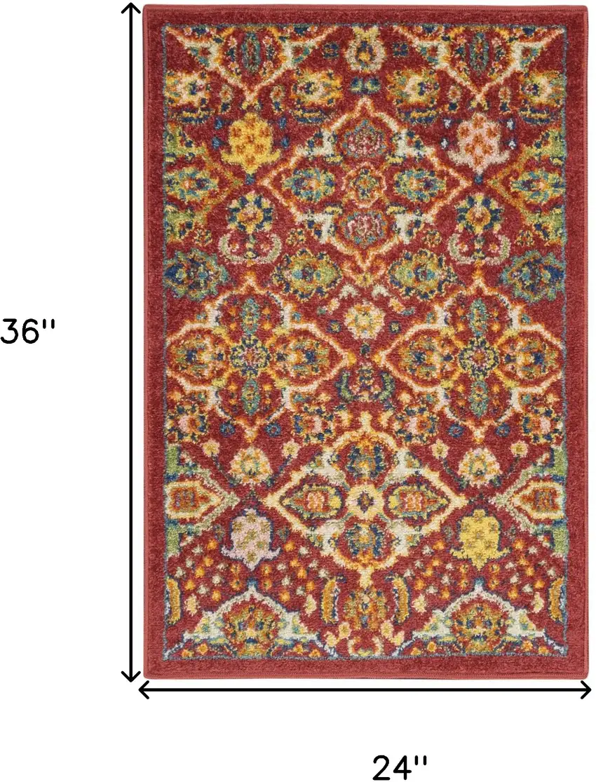 Red Floral Power Loom Area Rug Photo 3
