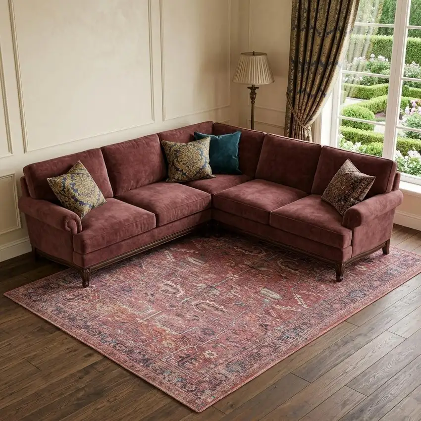 Red Floral Power Loom Distressed Area Rug Photo 1
