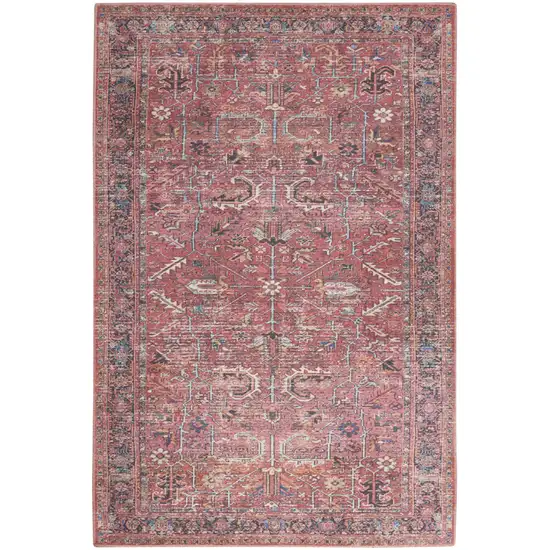 Red Floral Power Loom Distressed Area Rug Photo 2