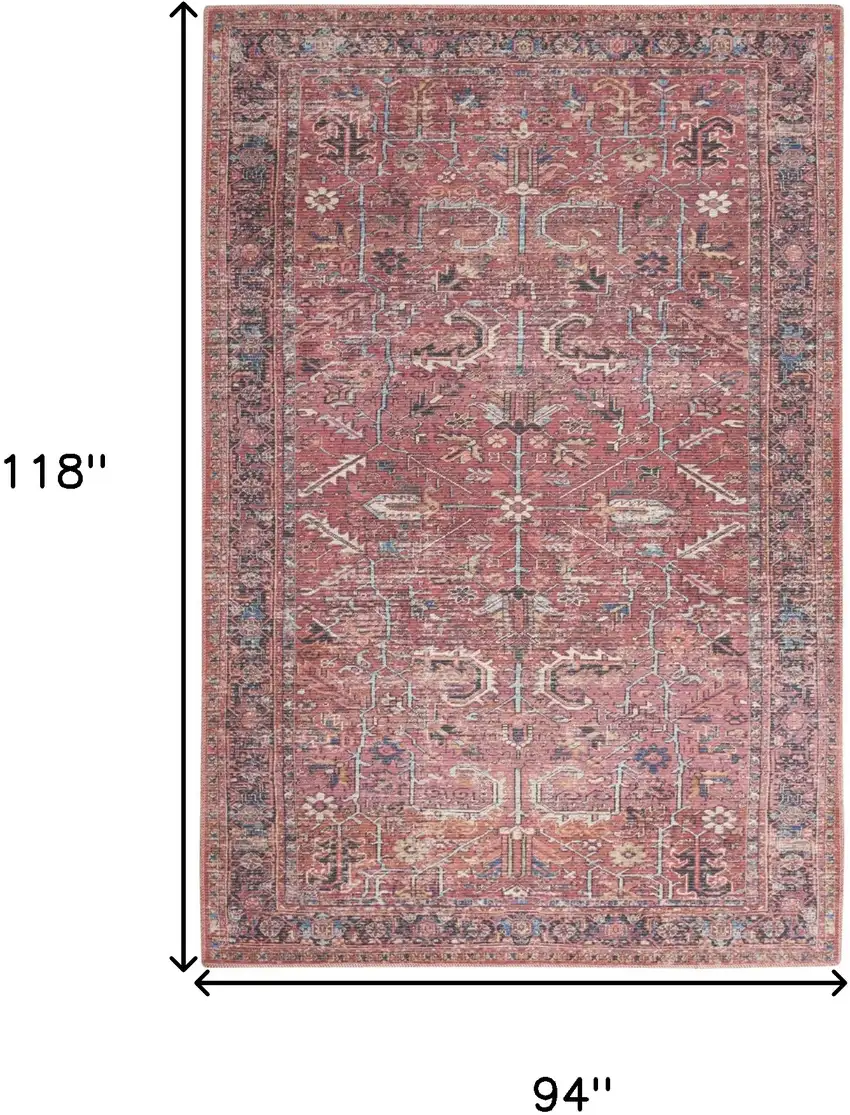 Red Floral Power Loom Distressed Area Rug Photo 7