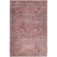 Photo of Red Floral Power Loom Distressed Area Rug