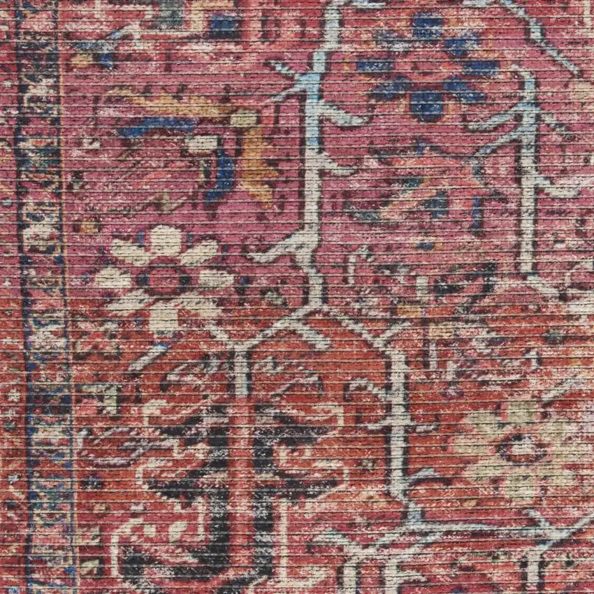 Red Floral Power Loom Distressed Area Rug Photo 7