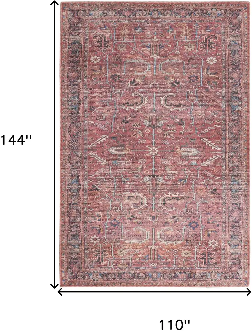 Red Floral Power Loom Distressed Area Rug Photo 9