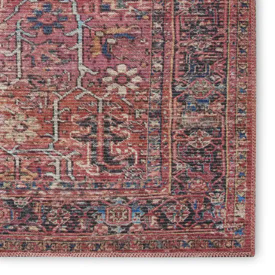 Red Floral Power Loom Distressed Area Rug Photo 3