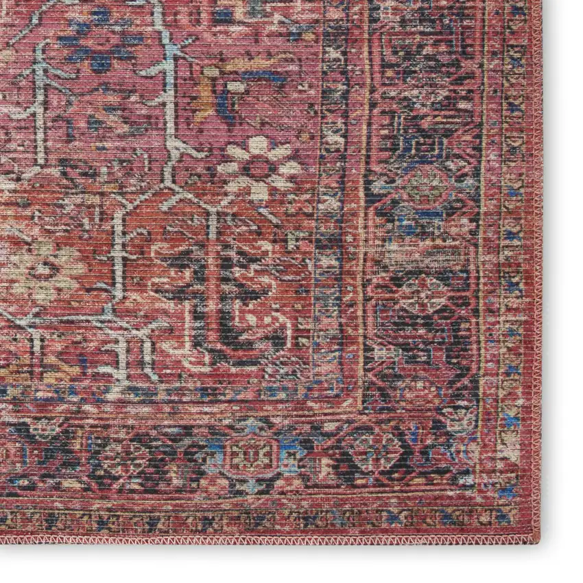 Red Floral Power Loom Distressed Area Rug Photo 3