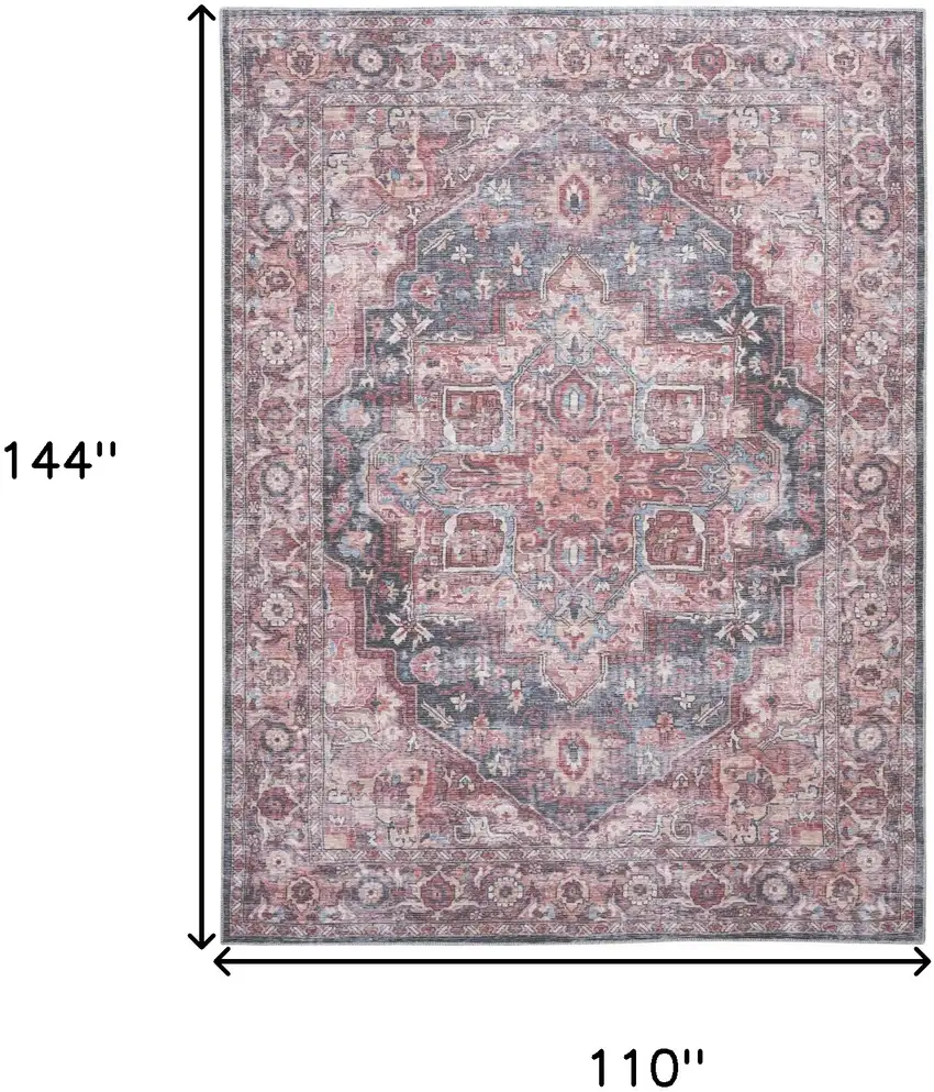 Red Floral Power Loom Distressed Washable Area Rug Photo 9