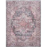 Photo of Red Floral Power Loom Distressed Washable Area Rug