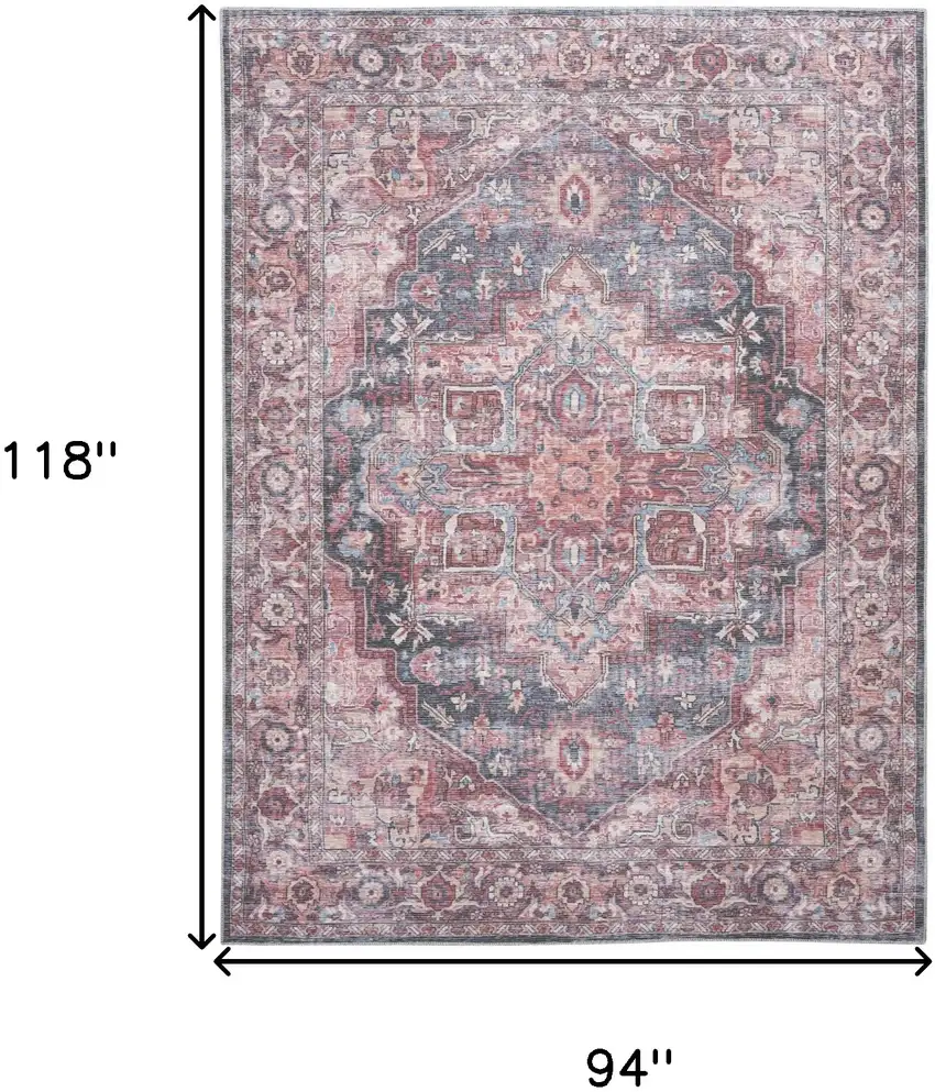 Red Floral Power Loom Distressed Washable Area Rug Photo 9