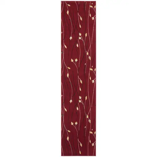 10' Red Floral Runner Rug Photo 1