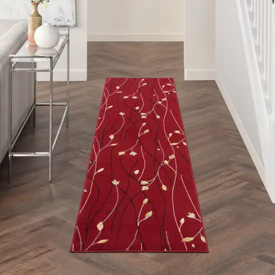 10' Red Floral Runner Rug Photo 4