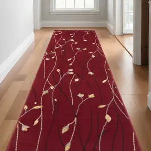 Photo of Red Floral Power Loom Runner Rug