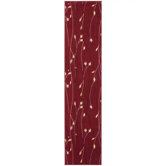 Red Floral Power Loom Runner Rug Photo 2