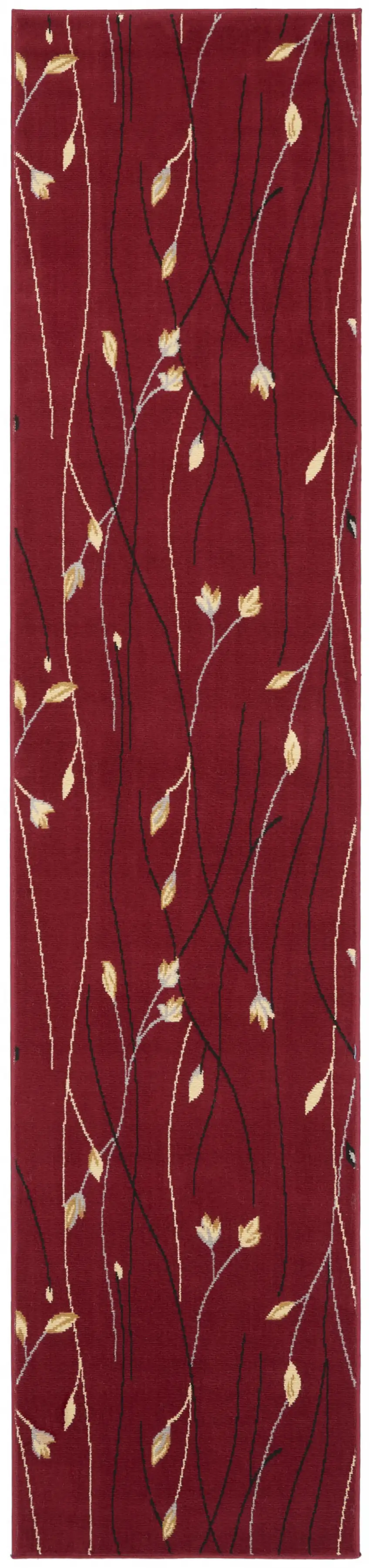 Red Floral Power Loom Runner Rug Photo 2