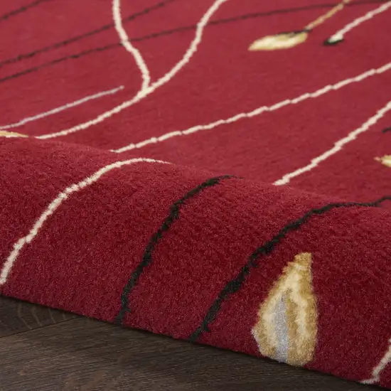 Red Floral Power Loom Runner Rug Photo 5