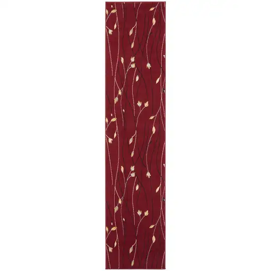 10' Red Floral Runner Rug Photo 3