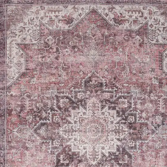 Red Floral Power Loom Worn Faded Non Skid Area Rug Photo 8