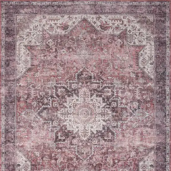 Red Floral Power Loom Worn Faded Non Skid Area Rug Photo 9