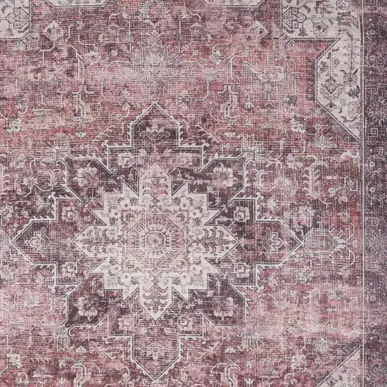 Red Floral Power Loom Worn Faded Non Skid Area Rug Photo 8