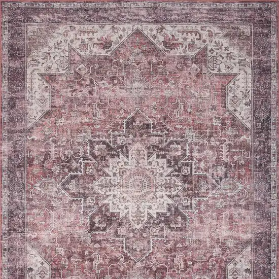 Red Floral Power Loom Worn Faded Non Skid Area Rug Photo 9