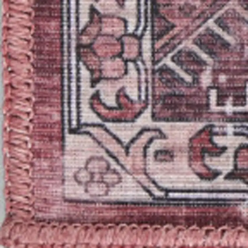 Red Floral Power Loom Worn Faded Non Skid Area Rug Photo 2