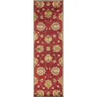Photo of Red Floral Vines Bordered Wool Runner Rug