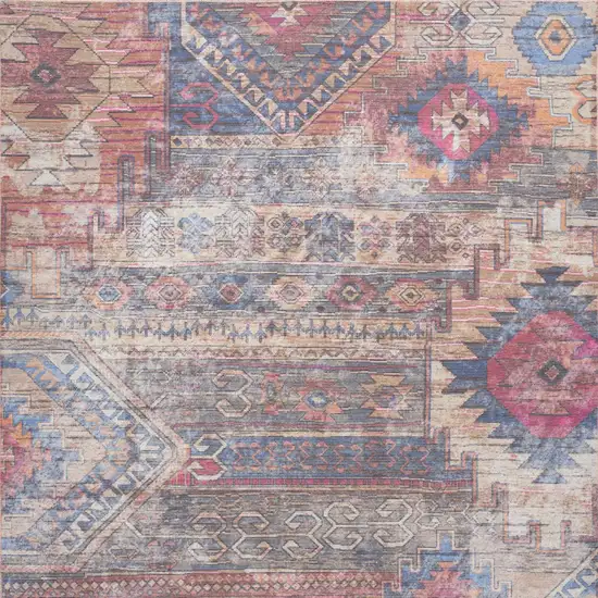 Red Geometric Distressed Area Rug Photo 8