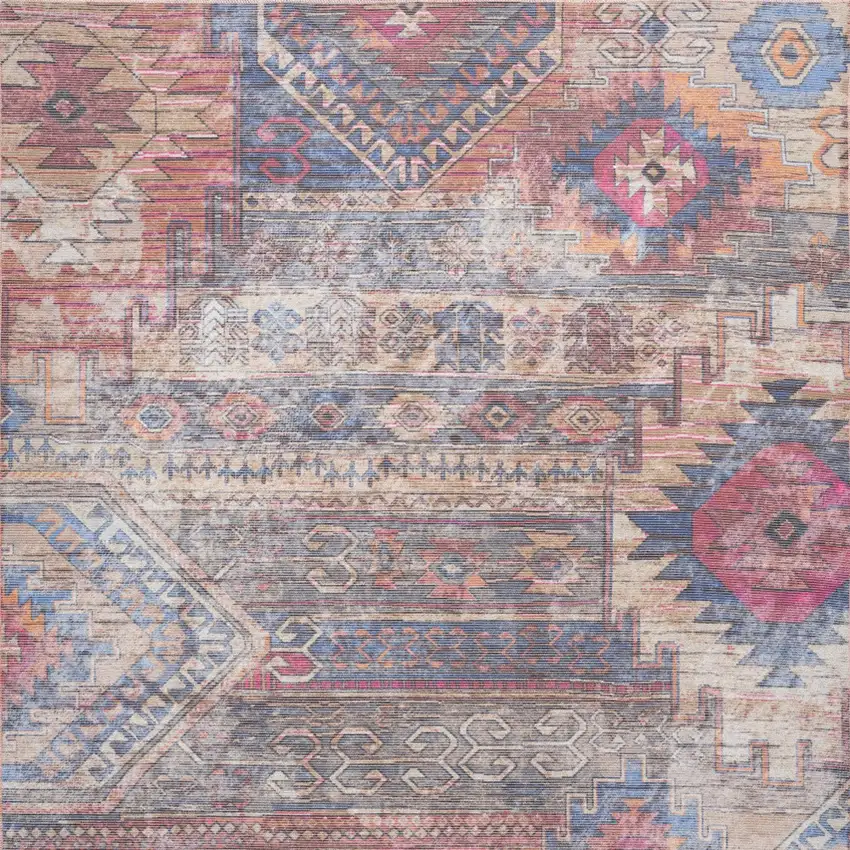 Red Geometric Distressed Area Rug Photo 8