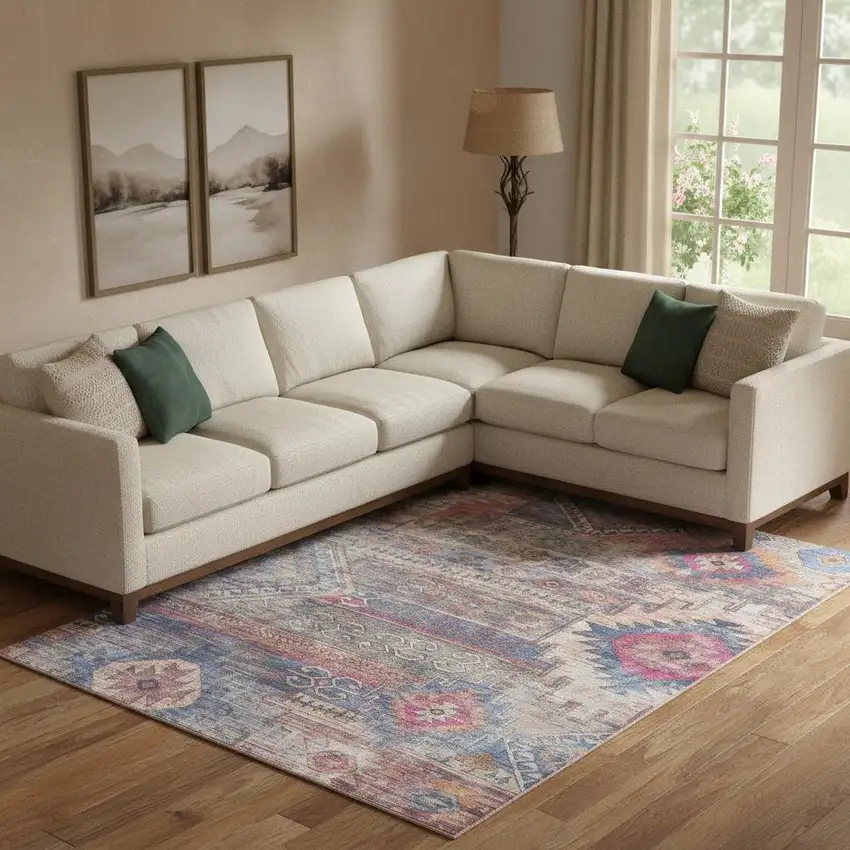 Red Geometric Distressed Area Rug Photo 1