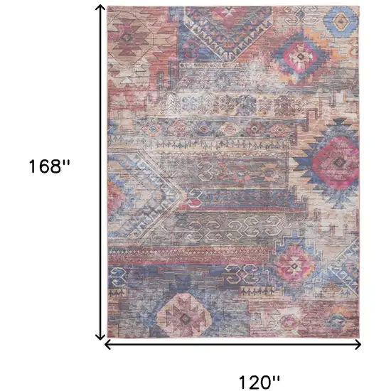 Red Geometric Distressed Area Rug Photo 3