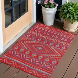Photo of Red Geometric Indoor Outdoor Area Rug